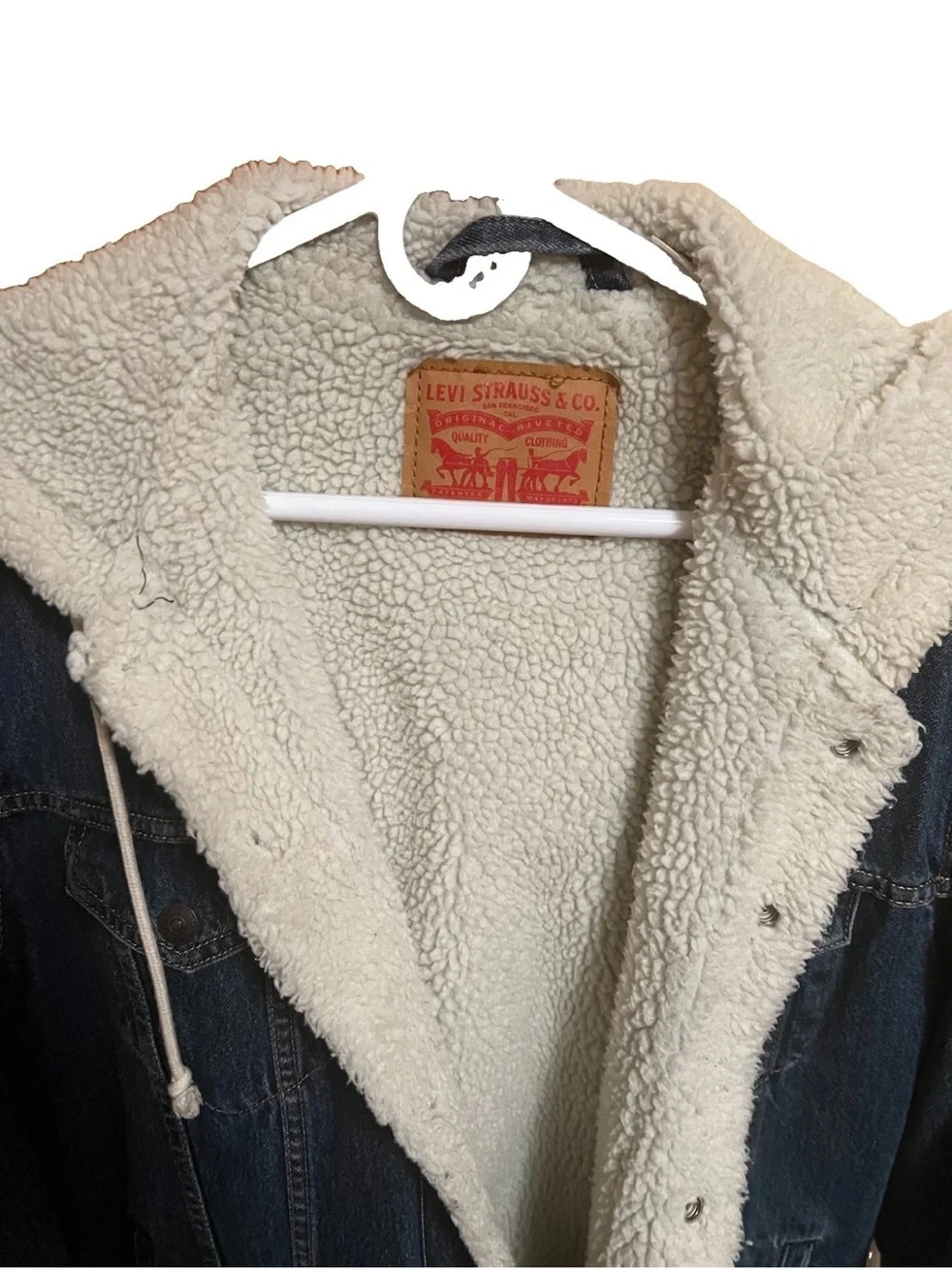 Levi's Sherpa Hooded Denim Jacket Mens Blue Large Trucker 85244-0000 EUC